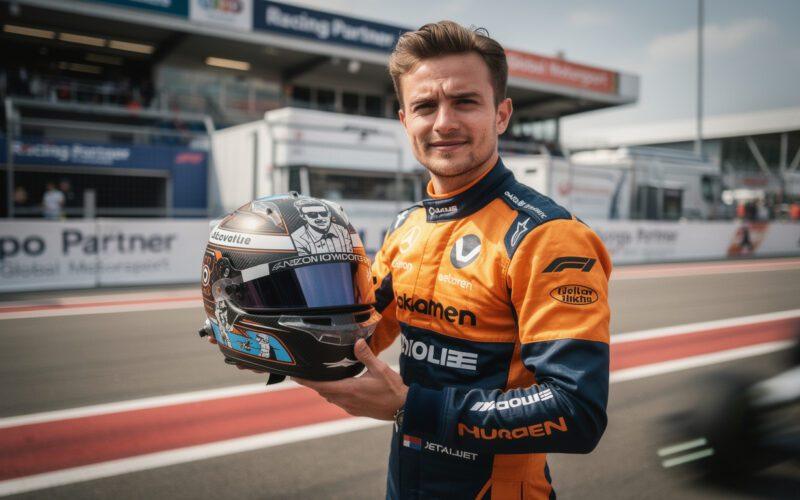 lando norris unveils a unique helmet design to support the charity cause of a legendary f1 champion, blending racing heritage with philanthropy.